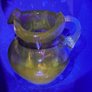 Vtg Beacon Coin Dot Amethyst Purple Blown Glass Creamer Mini Pitcher Glows